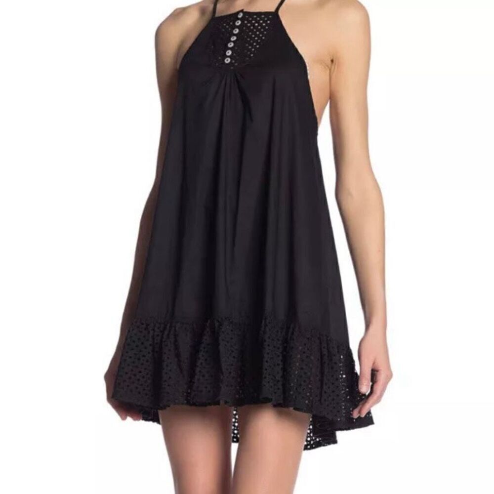 Free People Calico cotton trapeze eyelet top dress xs